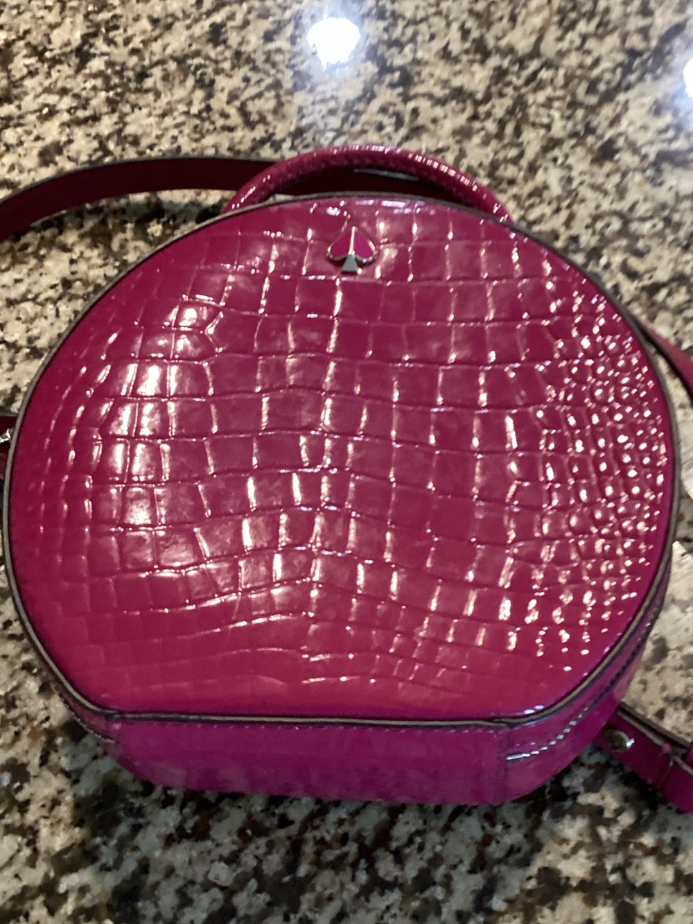kate spade Hot Pink Patent Magenta Croc Embossed Round Top Handle Mini Bag. - Picture 4 of 5